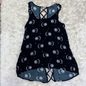 Black and White Sun & Moon Criss Cross Tank Top